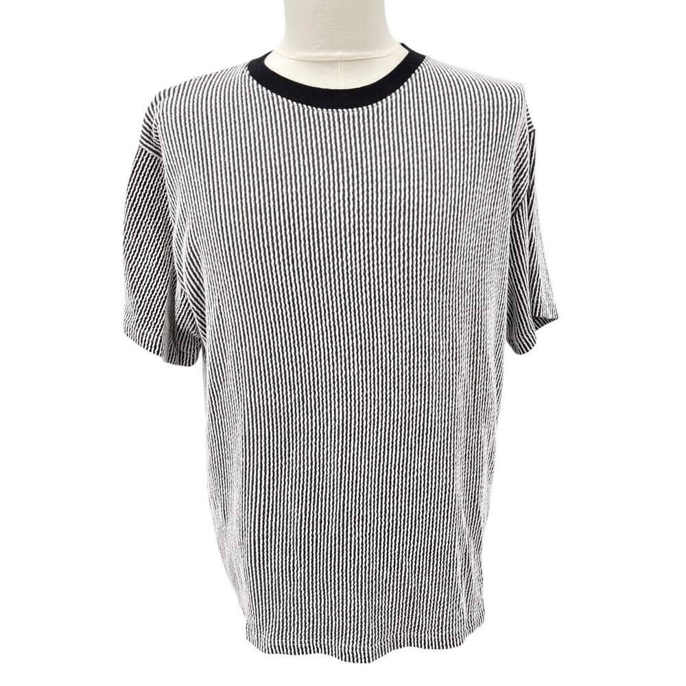 Fifty Eight Mens Large Textured Knit T Shirt Black White Stripe Crewneck Retro